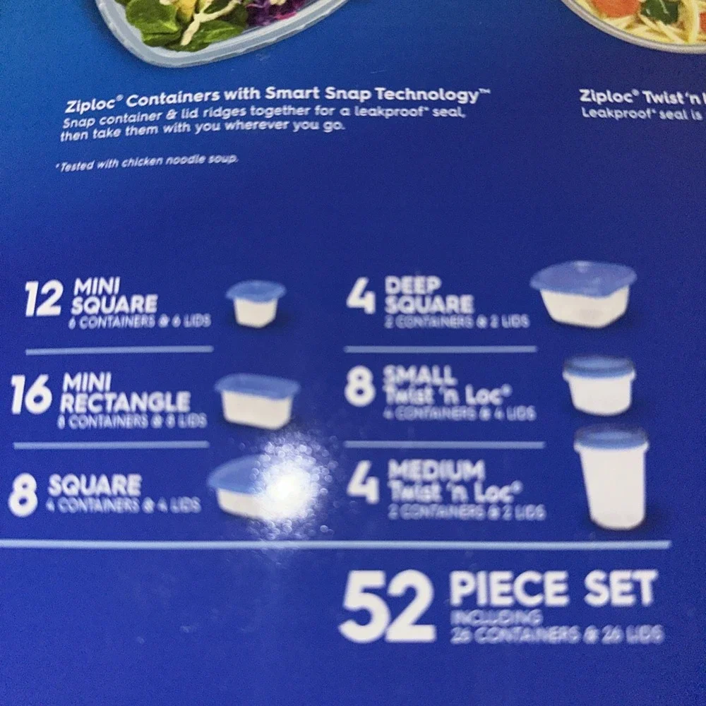 52 Piece Set Ziploc Variety Containers  Small & Medium Twist N Loc Circle Rectan